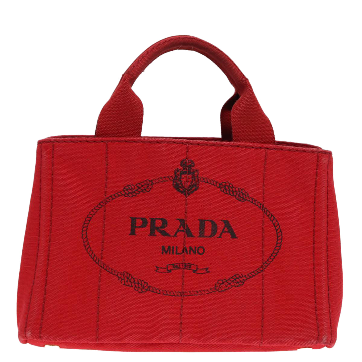 PRADA Canapa PM Hand Bag Canvas Red Gold Auth 88510