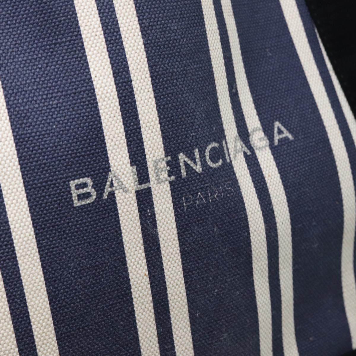 BALENCIAGA Navy Cabas M Hand Bag Canvas Blue Silver 339933 Auth 88567