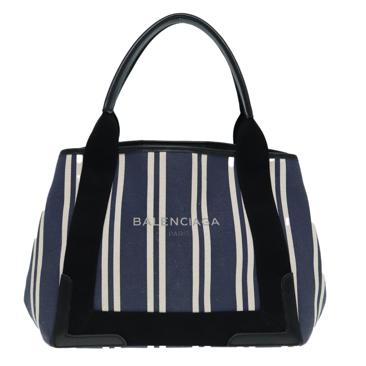 BALENCIAGA Navy Cabas M Hand Bag Canvas Blue Silver 339933 Auth 88567