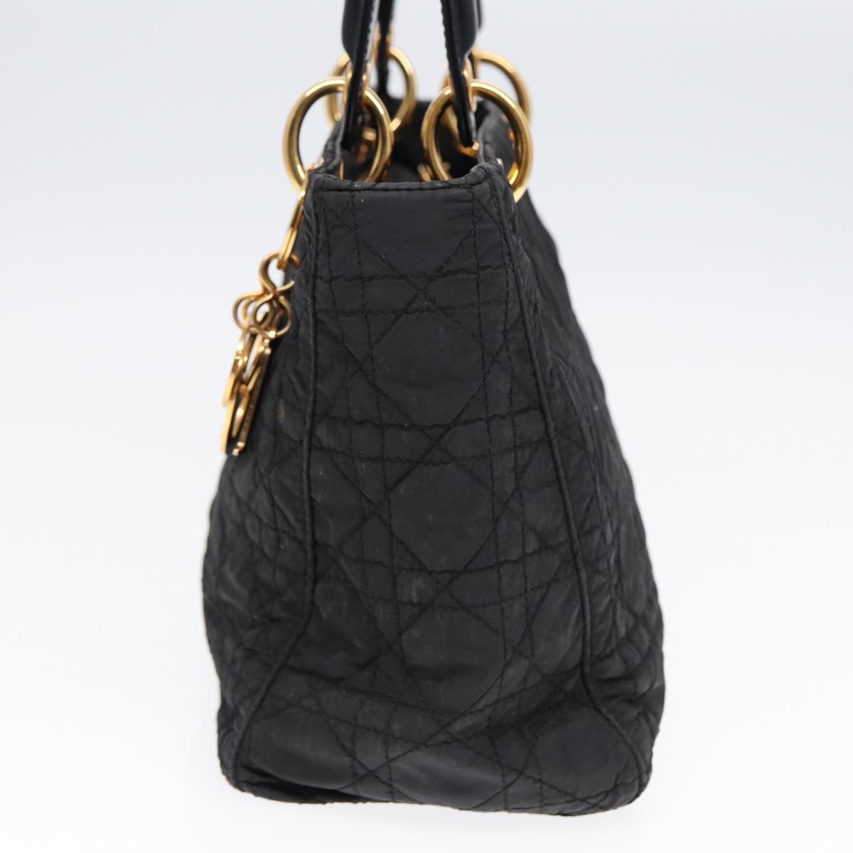 Christian Dior Lady Dior Canage Hand Bag Nylon Black Gold Auth 88569