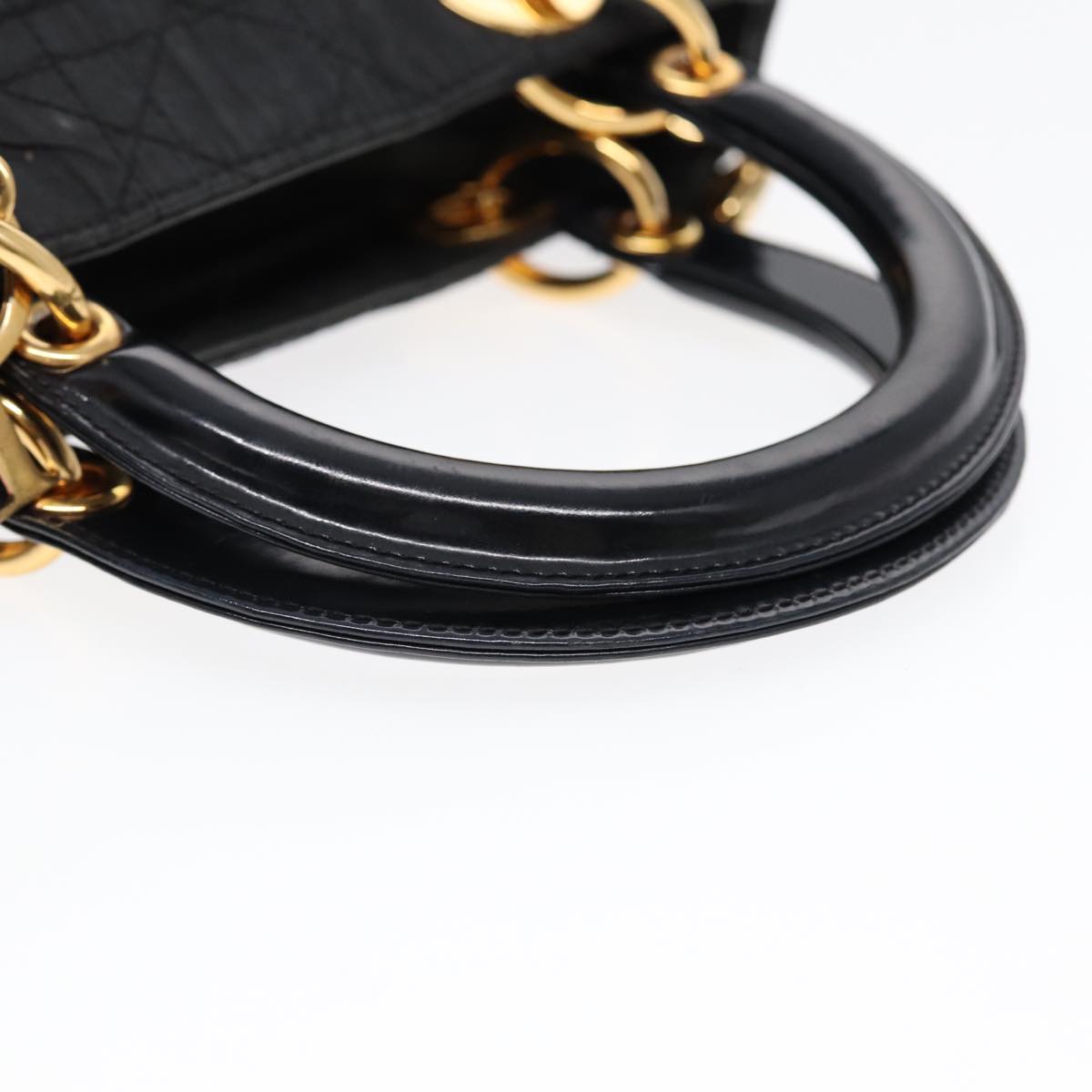 Christian Dior Lady Dior Canage Hand Bag Nylon Black Gold Auth 88569