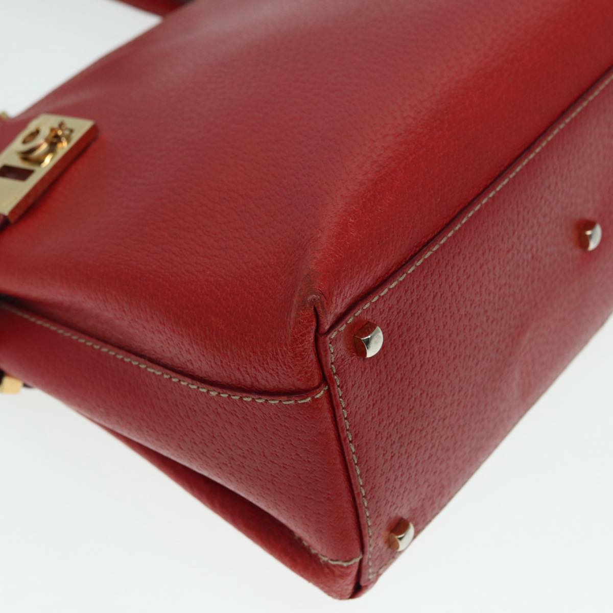 Salvatore Ferragamo Gancini Hand Bag Leather Red Gold Auth 88599