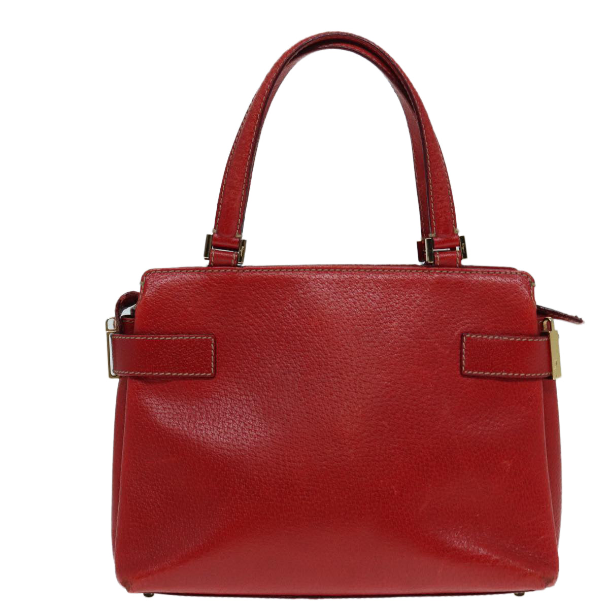 Salvatore Ferragamo Gancini Hand Bag Leather Red Gold Auth 88599