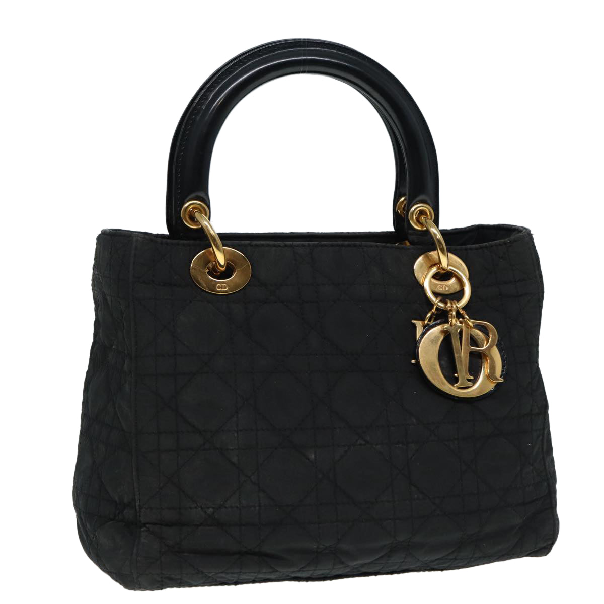 Christian Dior Canage Hand Bag Nylon Black Gold Auth 88600