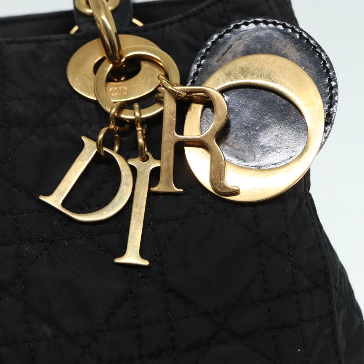 Christian Dior Canage Hand Bag Nylon Black Gold Auth 88600