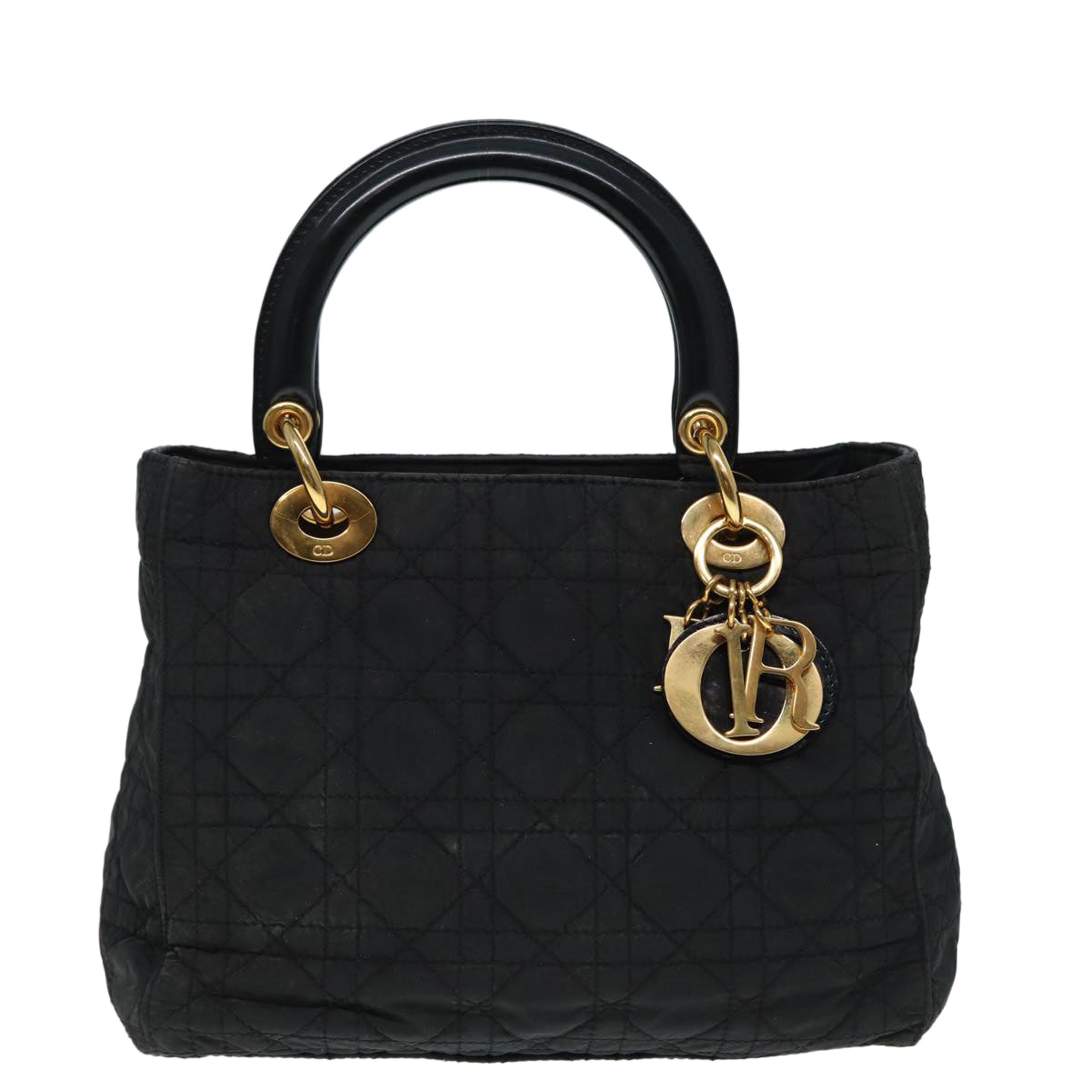 Christian Dior Canage Hand Bag Nylon Black Gold Auth 88600