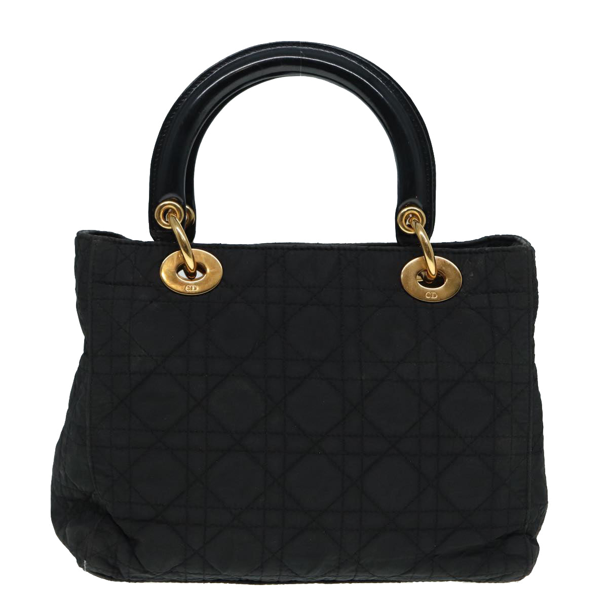 Christian Dior Canage Hand Bag Nylon Black Gold Auth 88600