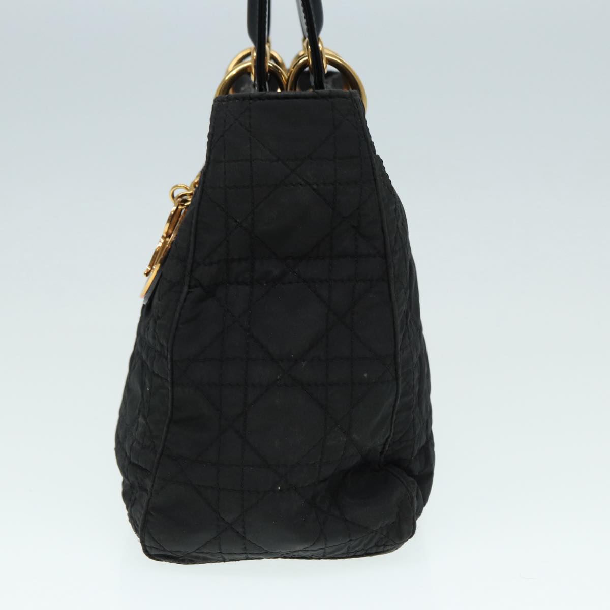 Christian Dior Canage Hand Bag Nylon Black Gold Auth 88600