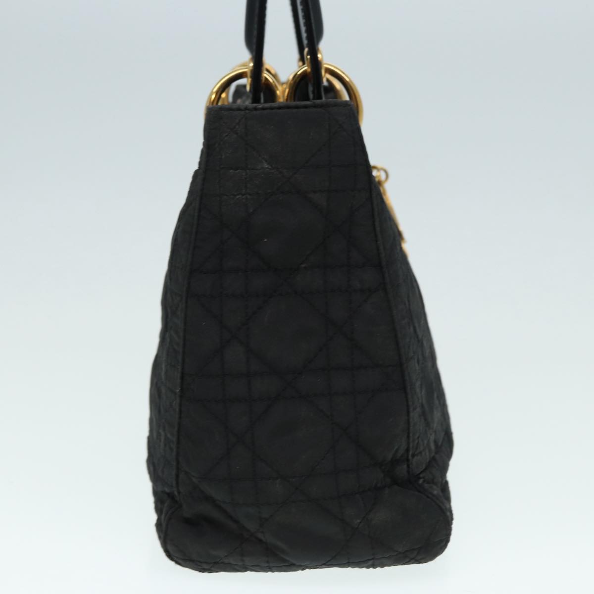 Christian Dior Canage Hand Bag Nylon Black Gold Auth 88600