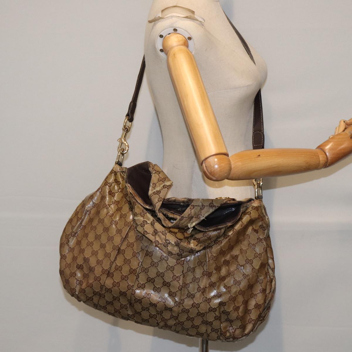 GUCCI GG Crystal Hand Bag 2way Beige Gold 197016 Auth 88624