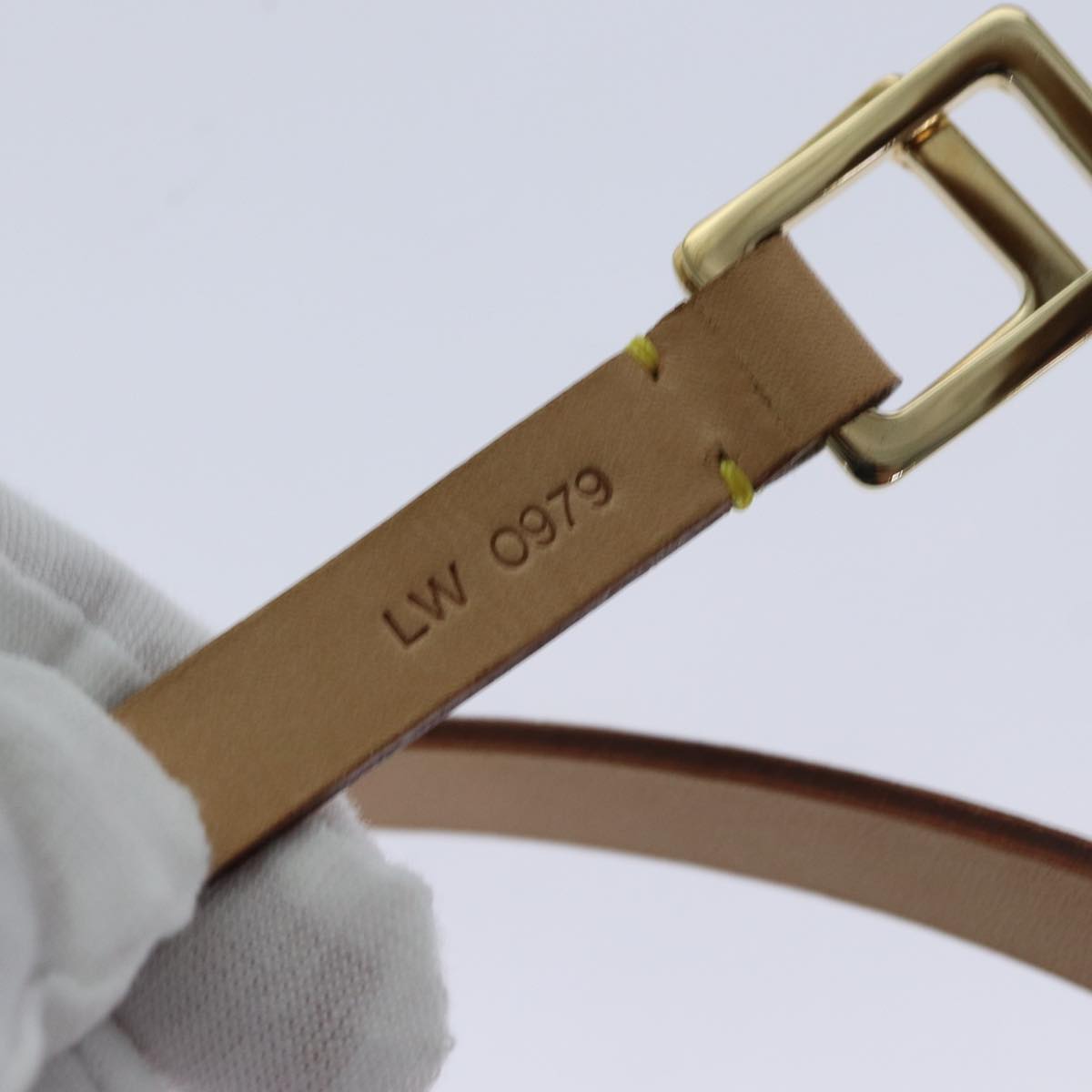 LOUIS VUITTON Belt Leather M Beige LV Auth 88629