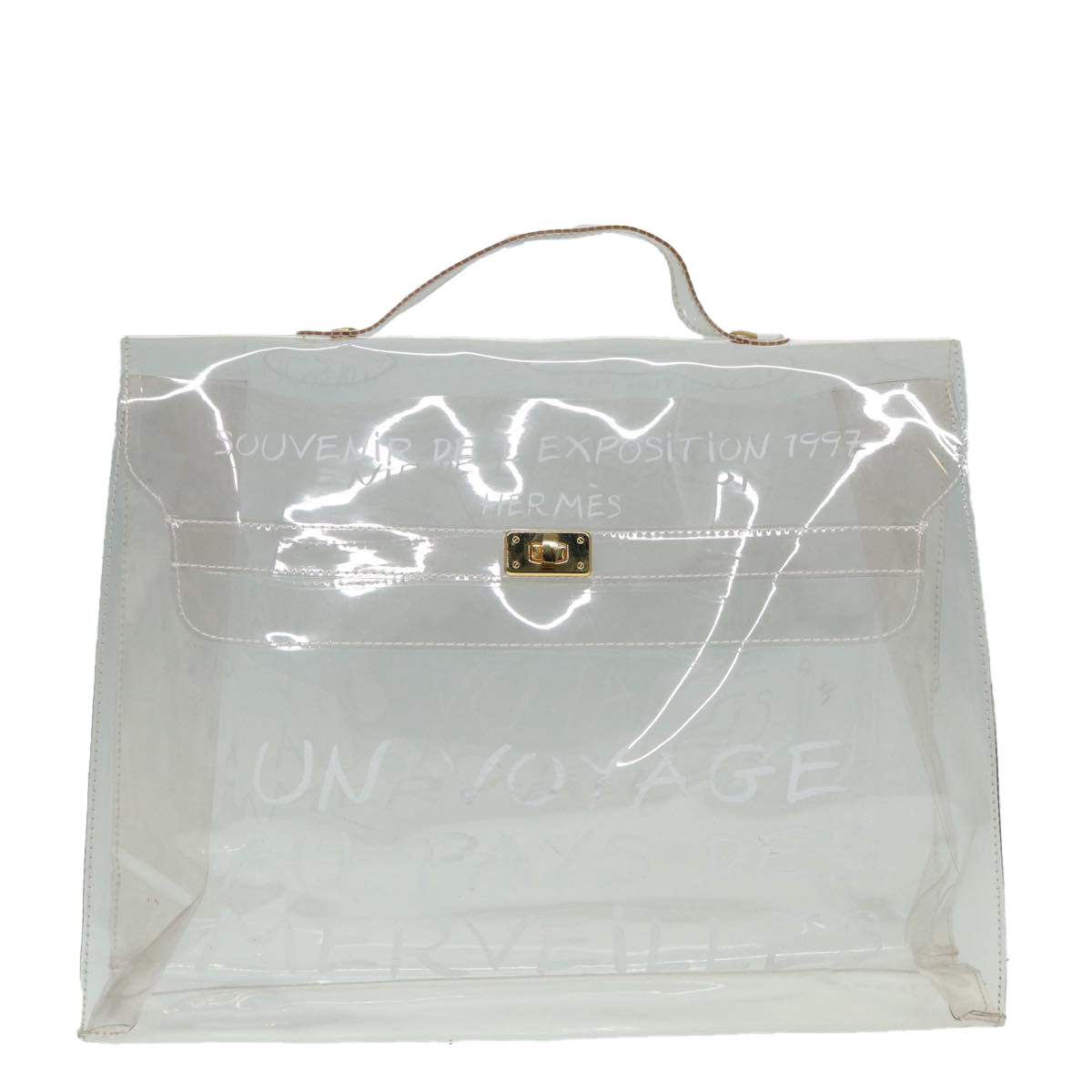 HERMES Vinyl Kelly Hand Bag Vinyl Clear Auth 88638