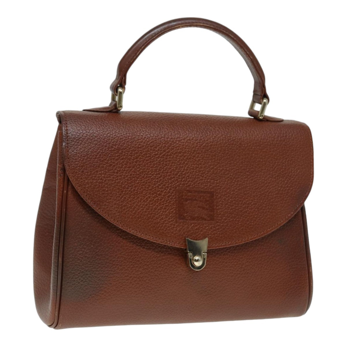 Burberrys Hand Bag Leather Brown Gold Auth 88651