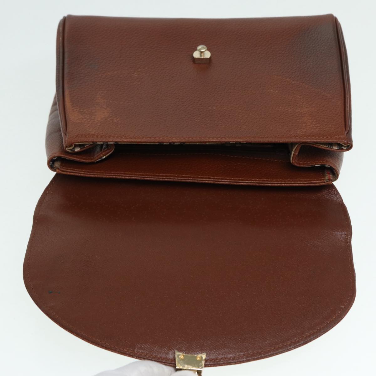 Burberrys Hand Bag Leather Brown Gold Auth 88651