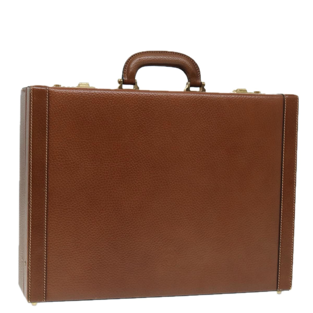 LOEWE Anagram Attache Case Trunk Leather Brown Gold Auth 88655