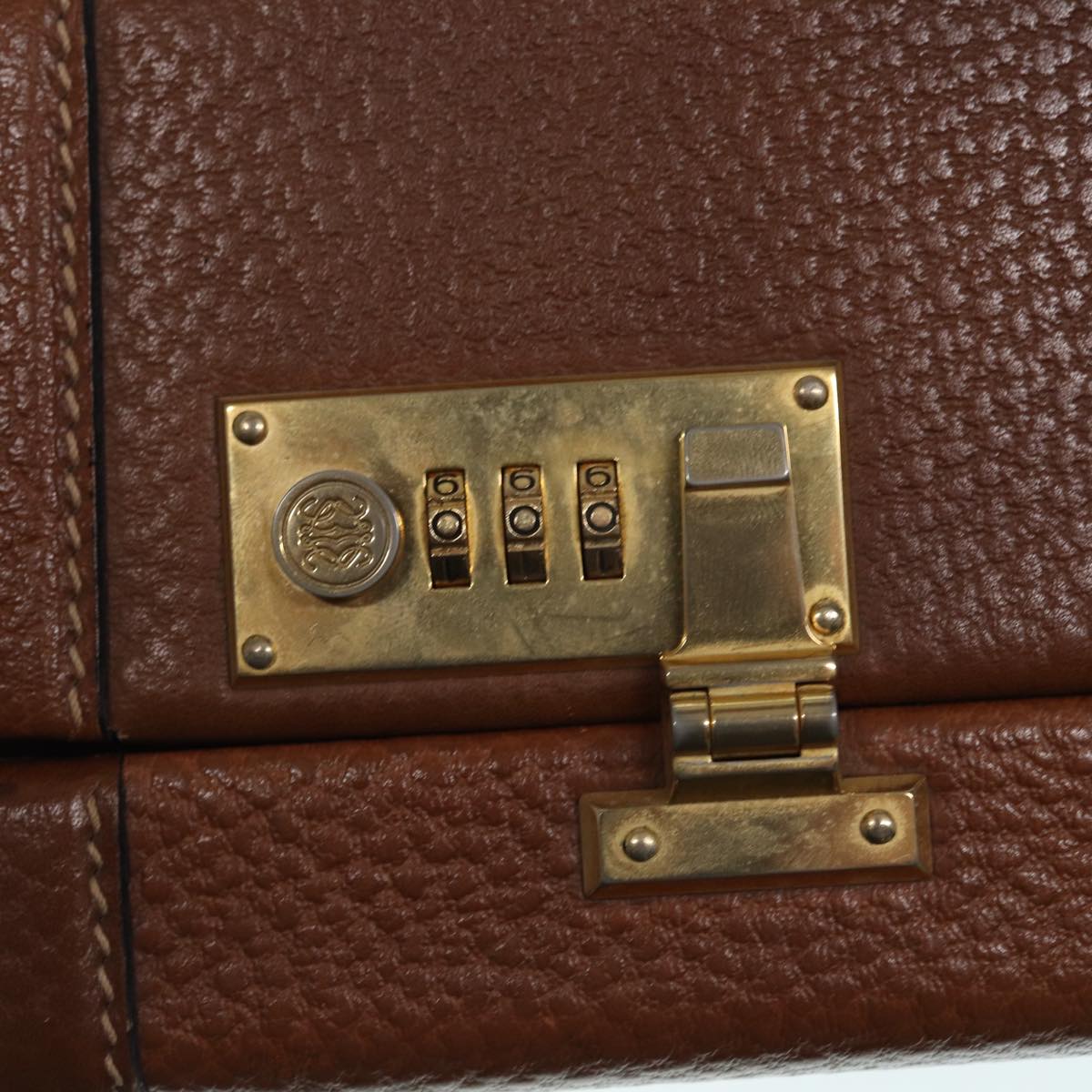 LOEWE Anagram Attache Case Trunk Leather Brown Gold Auth 88655