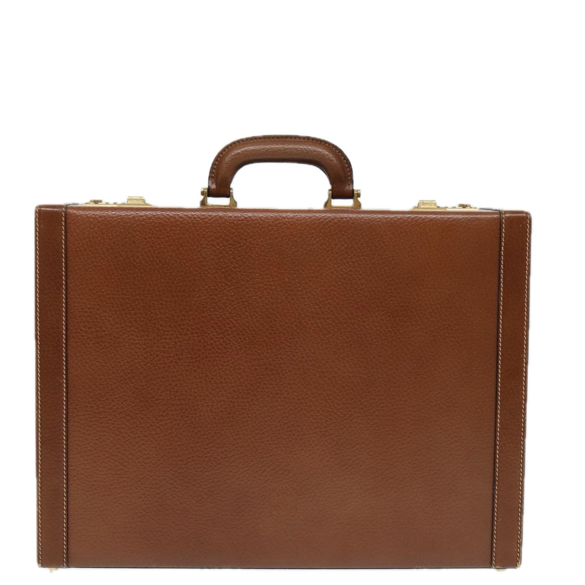 LOEWE Anagram Attache Case Trunk Leather Brown Gold Auth 88655