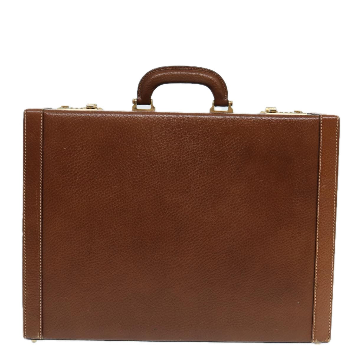 LOEWE Anagram Attache Case Trunk Leather Brown Gold Auth 88655