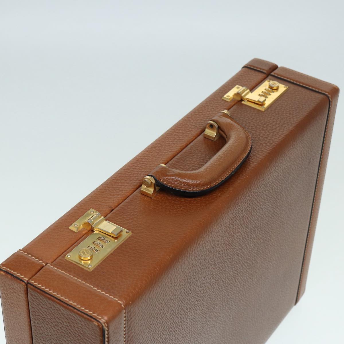 LOEWE Anagram Attache Case Trunk Leather Brown Gold Auth 88655