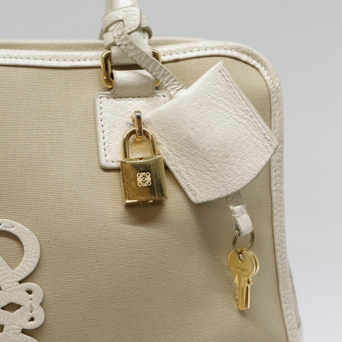 LOEWE Anagram Hand Bag Canvas Beige Gold Auth 88659