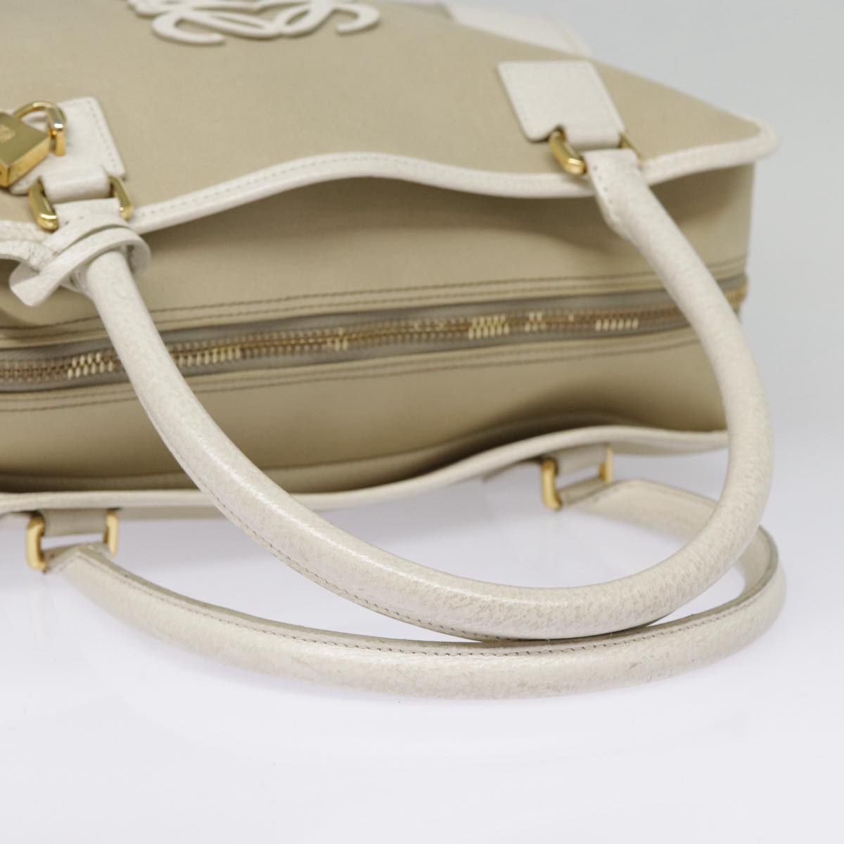 LOEWE Anagram Hand Bag Canvas Beige Gold Auth 88659