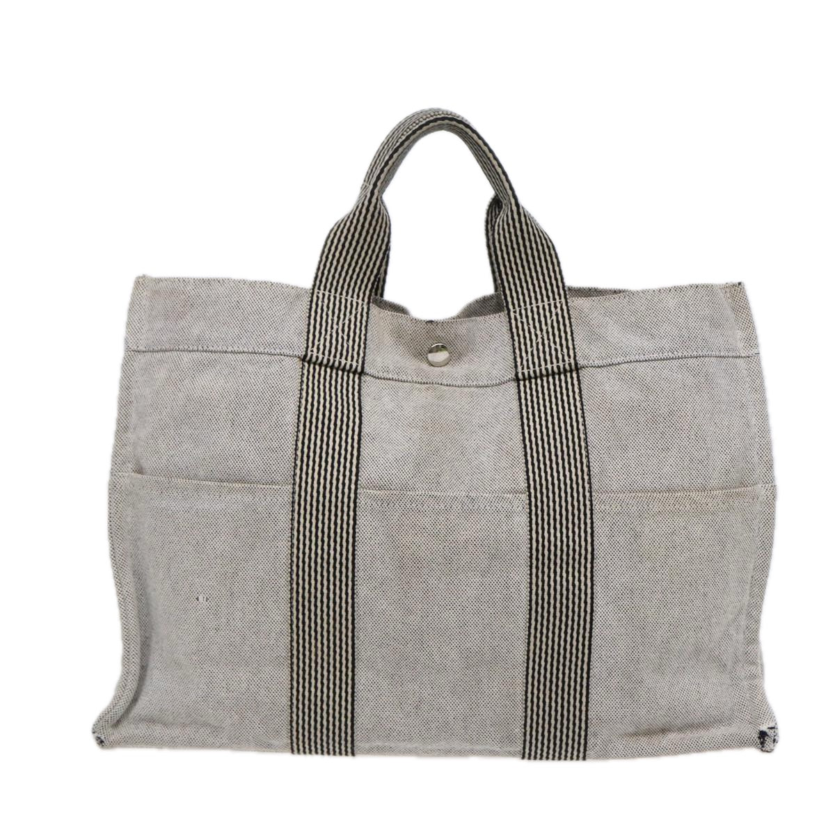 HERMES New Fourre Tout MM Hand Bag Canvas Gray Silver Auth 88662