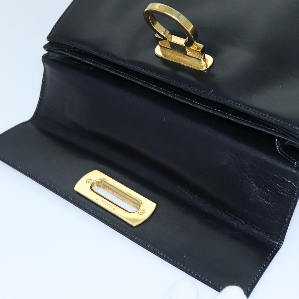 Salvatore Ferragamo Gancini Hand Bag Leather Black Gold Auth 88670