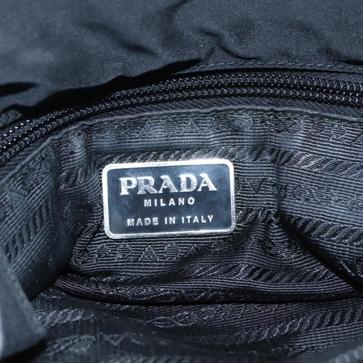 PRADA Hand Bag Nylon Black Silver Auth 88677