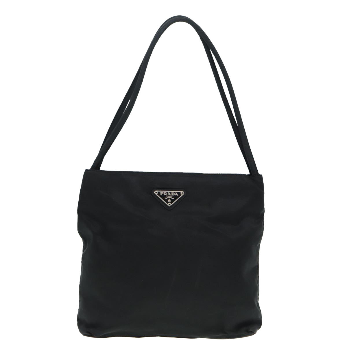 PRADA Hand Bag Nylon Black Silver Auth 88677