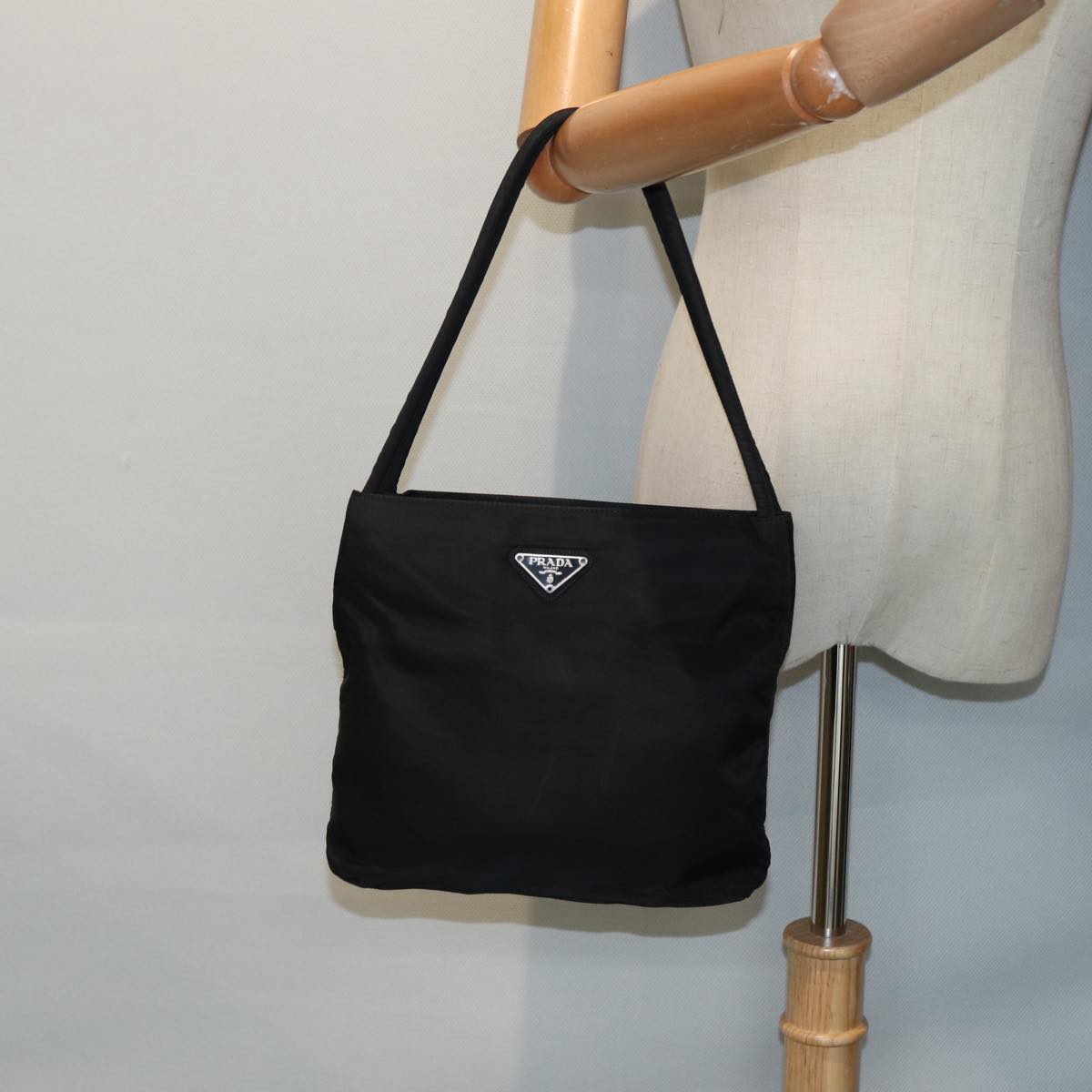 PRADA Hand Bag Nylon Black Silver Auth 88677