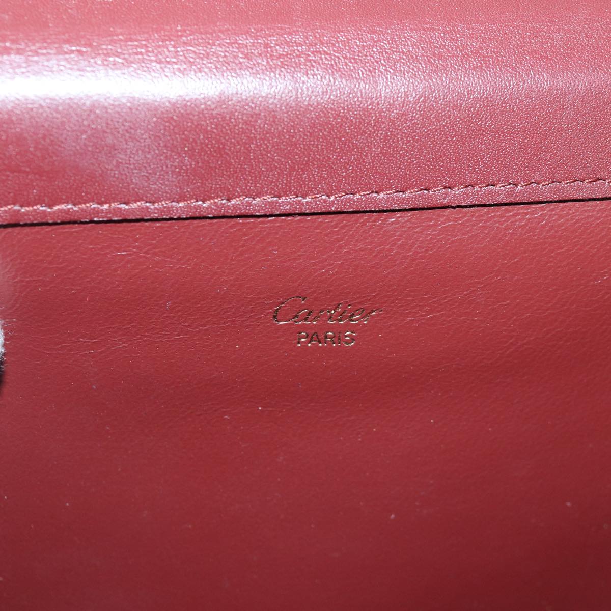 CARTIER Clutch Bag Leather Red Gold Auth 88687