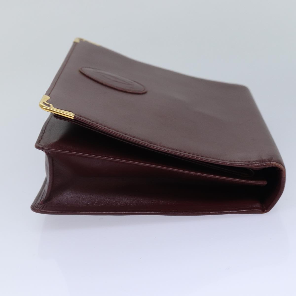 CARTIER Clutch Bag Leather Red Gold Auth 88687