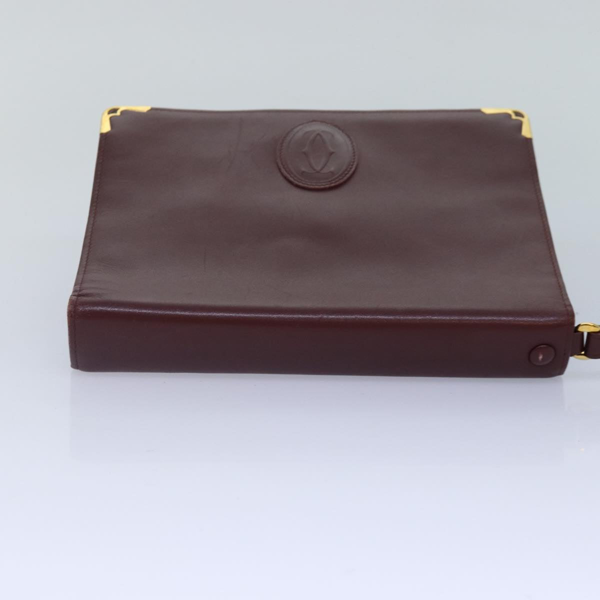 CARTIER Clutch Bag Leather Red Gold Auth 88687