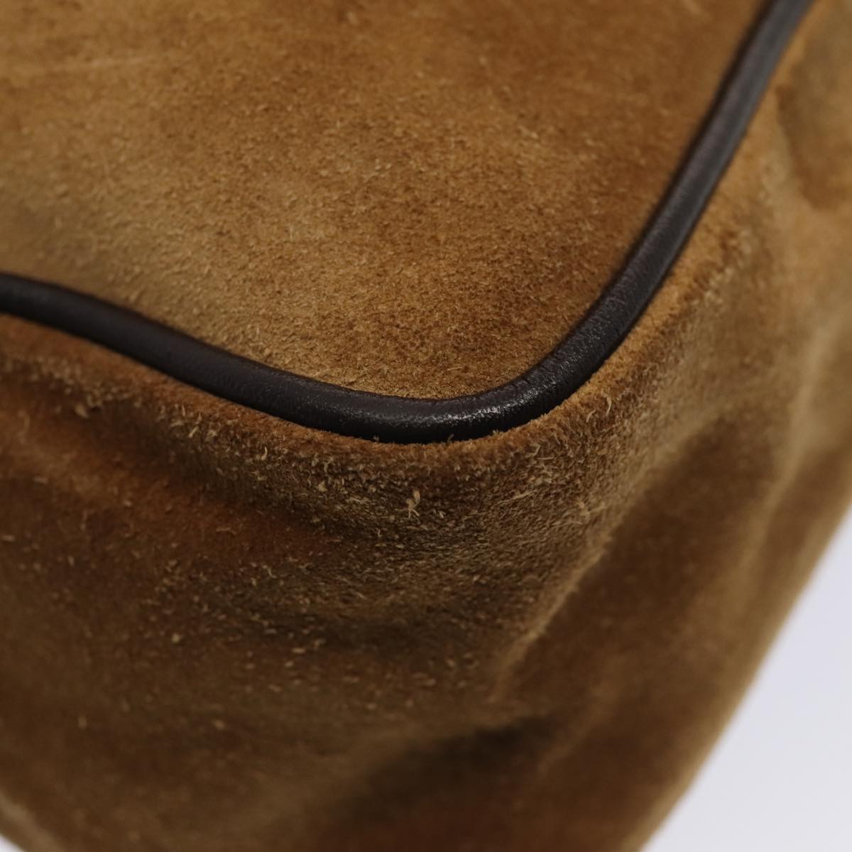 LOEWE Anagram Shoulder Bag Suede Gold Brown Auth 88690