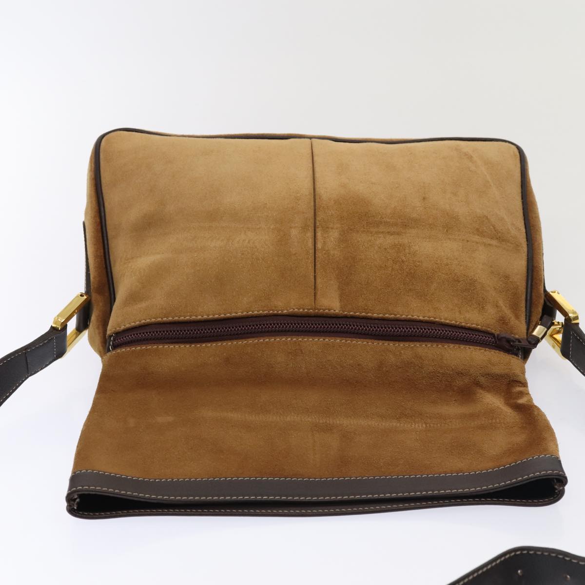 LOEWE Anagram Shoulder Bag Suede Gold Brown Auth 88690