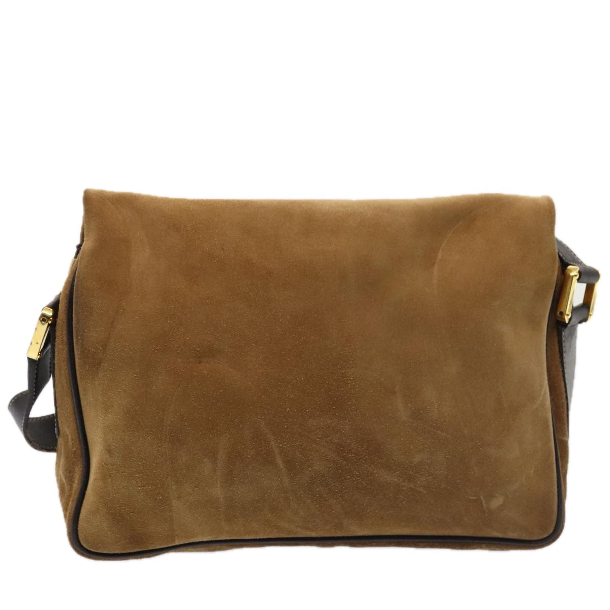 LOEWE Anagram Shoulder Bag Suede Gold Brown Auth 88690