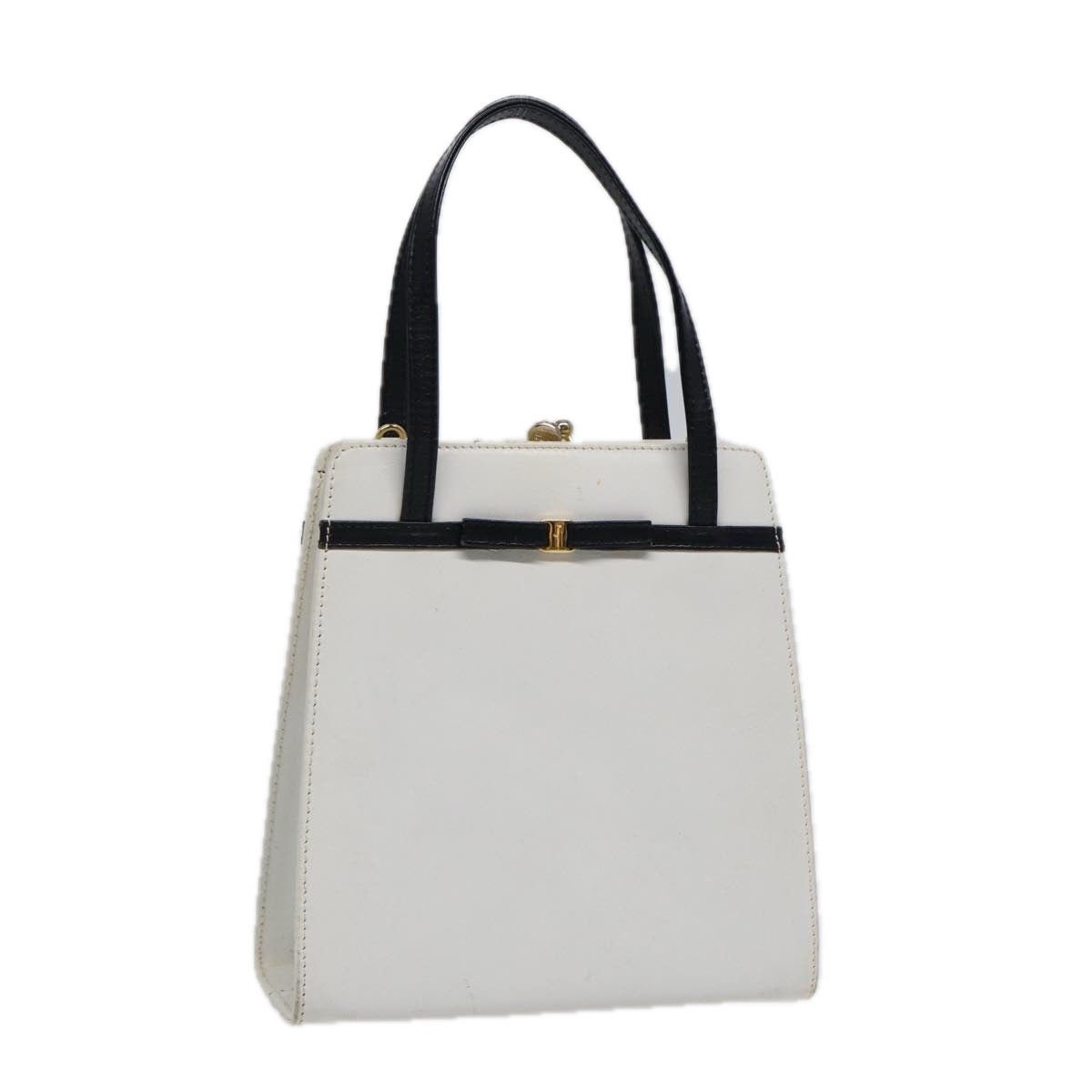 Salvatore Ferragamo Hand Bag Leather White Gold Auth 88699