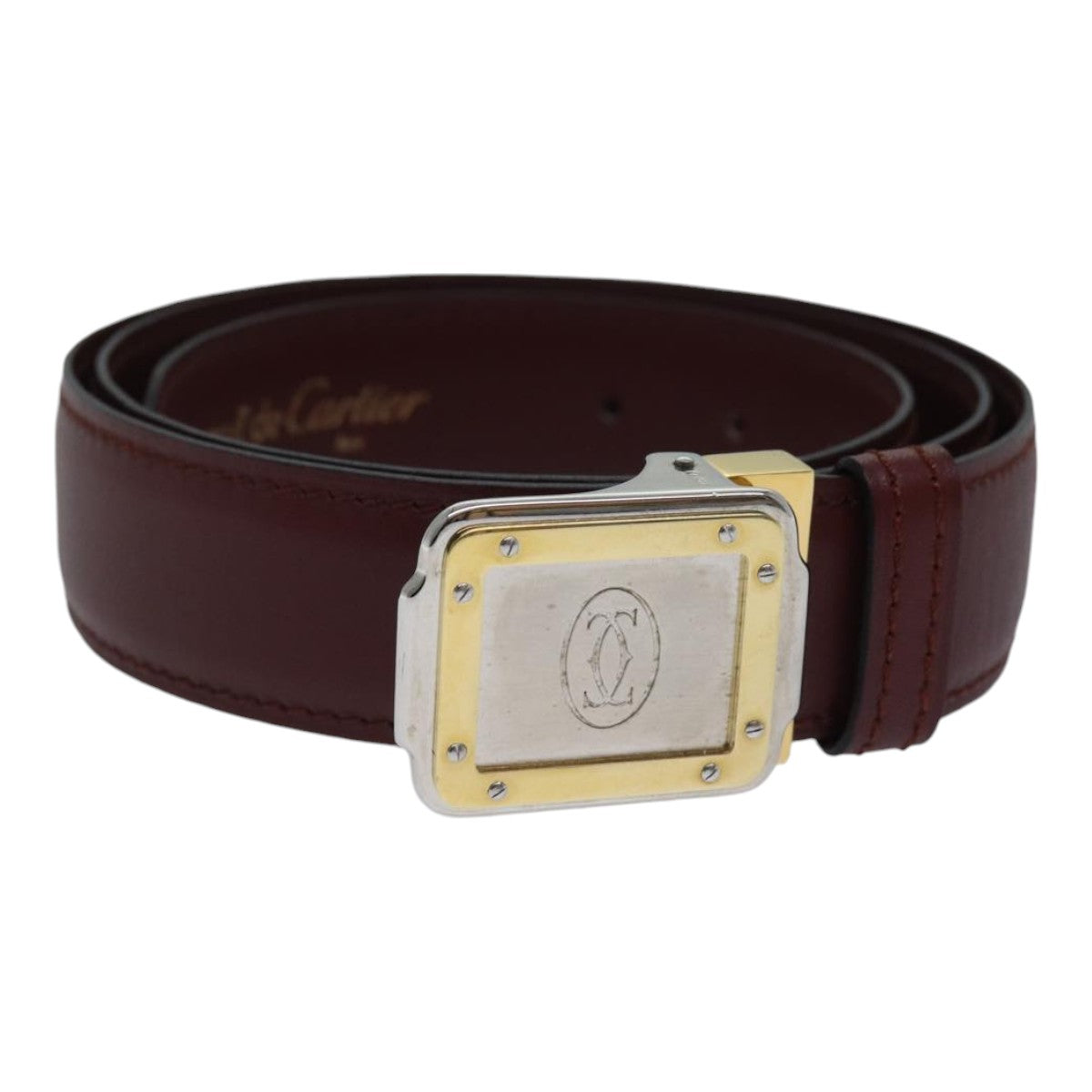 CARTIER Belt Leather 37.4"" Red Gold Auth 88708