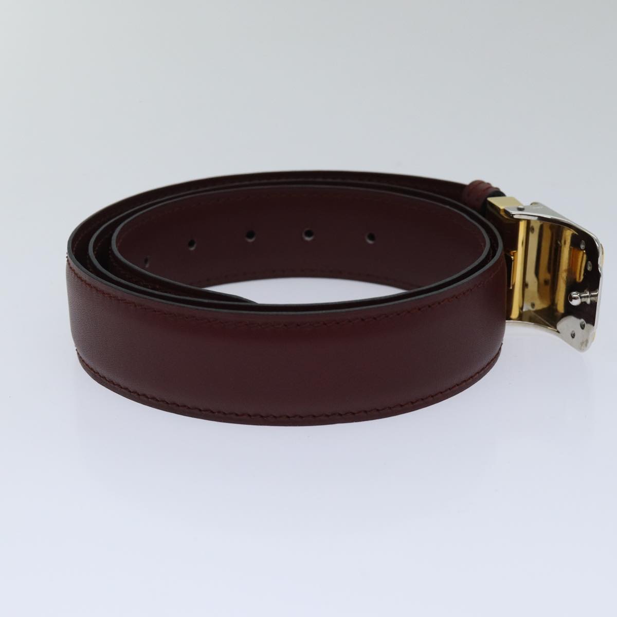 CARTIER Belt Leather 37.4"" Red Gold Auth 88708