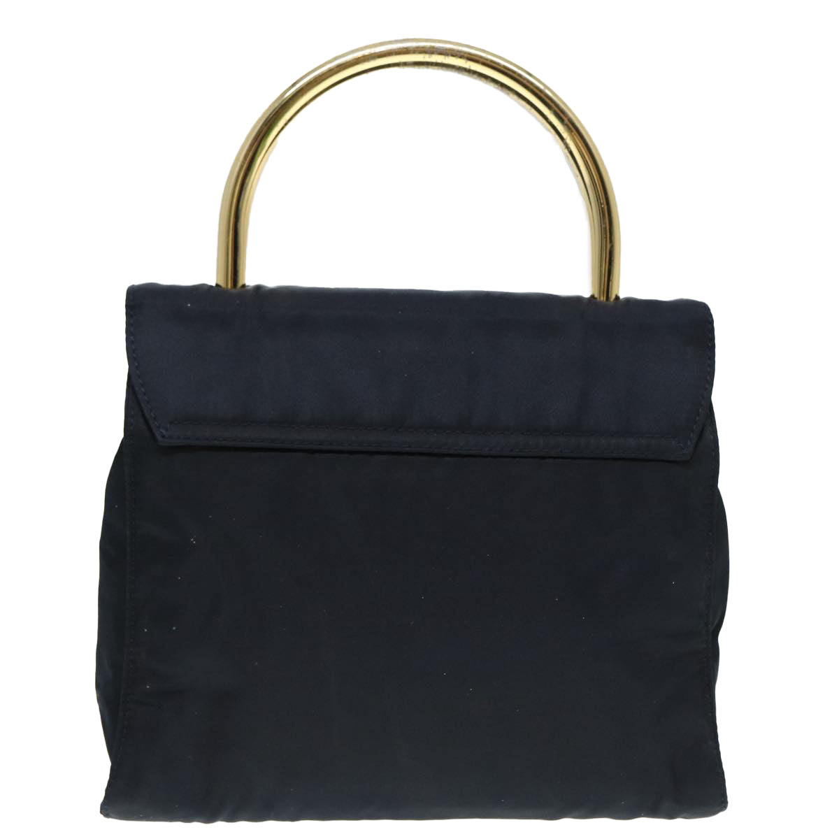 PRADA Hand Bag Nylon Navy Gold Auth 88719