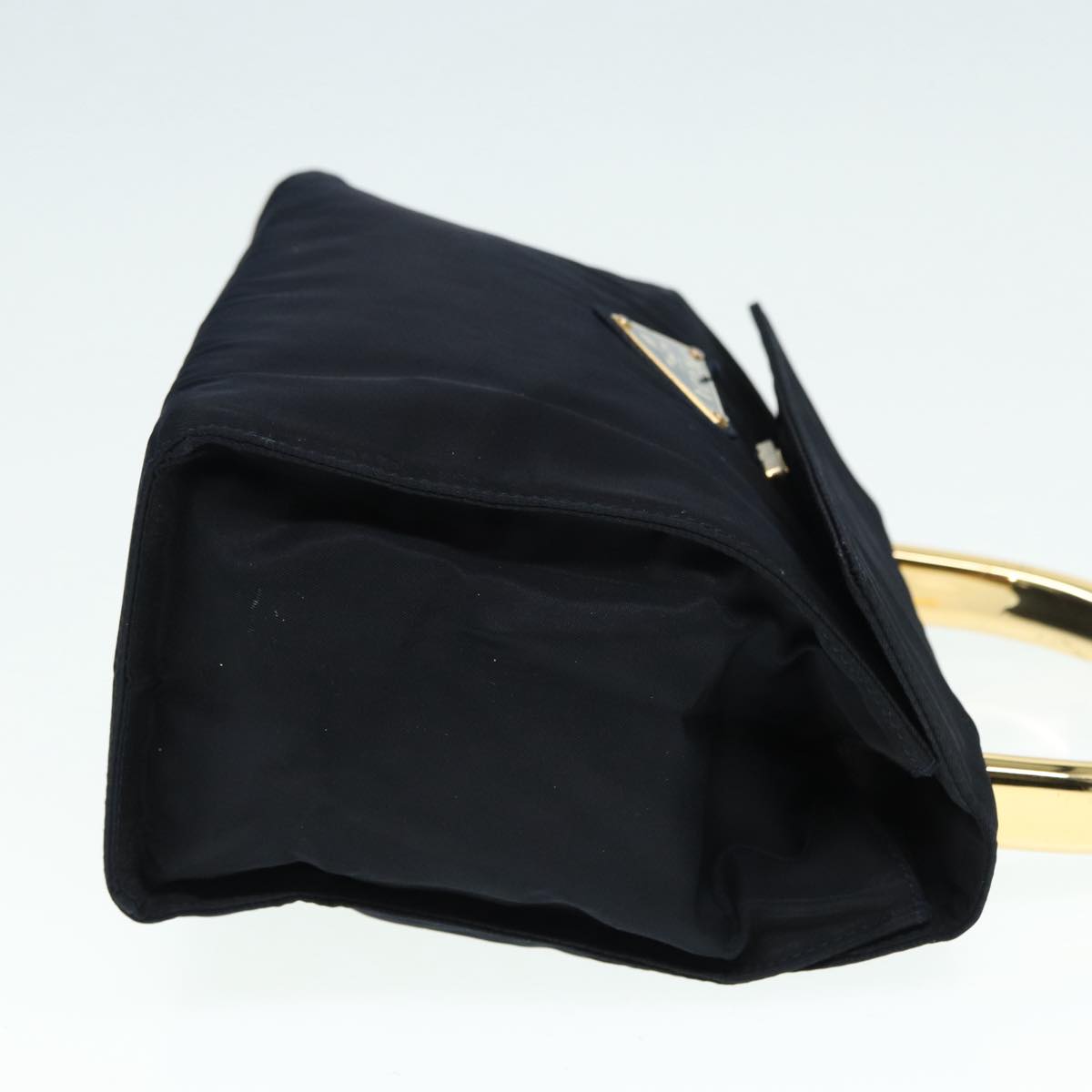 PRADA Hand Bag Nylon Navy Gold Auth 88719