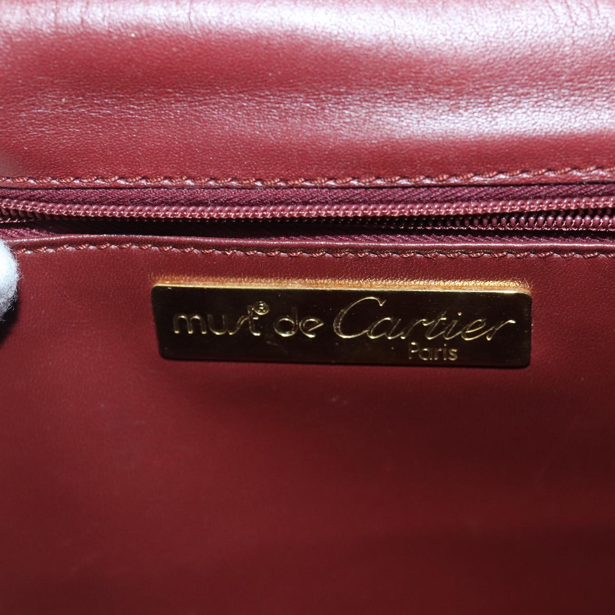 CARTIER Shoulder Bag Leather Red Gold Auth 88728