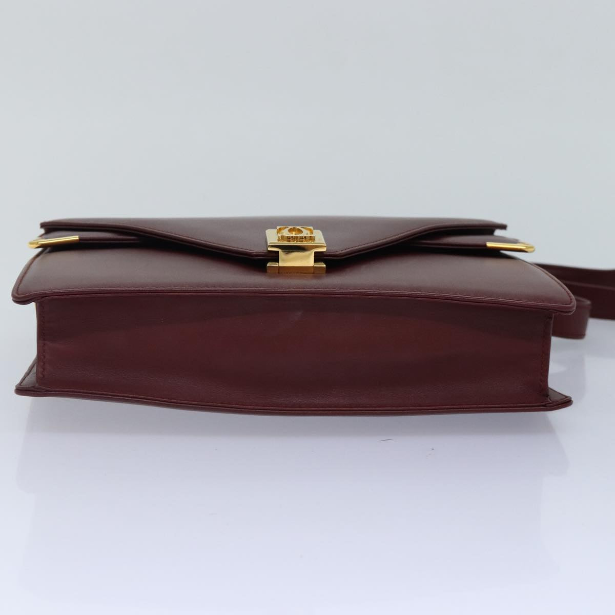 CARTIER Shoulder Bag Leather Red Gold Auth 88728