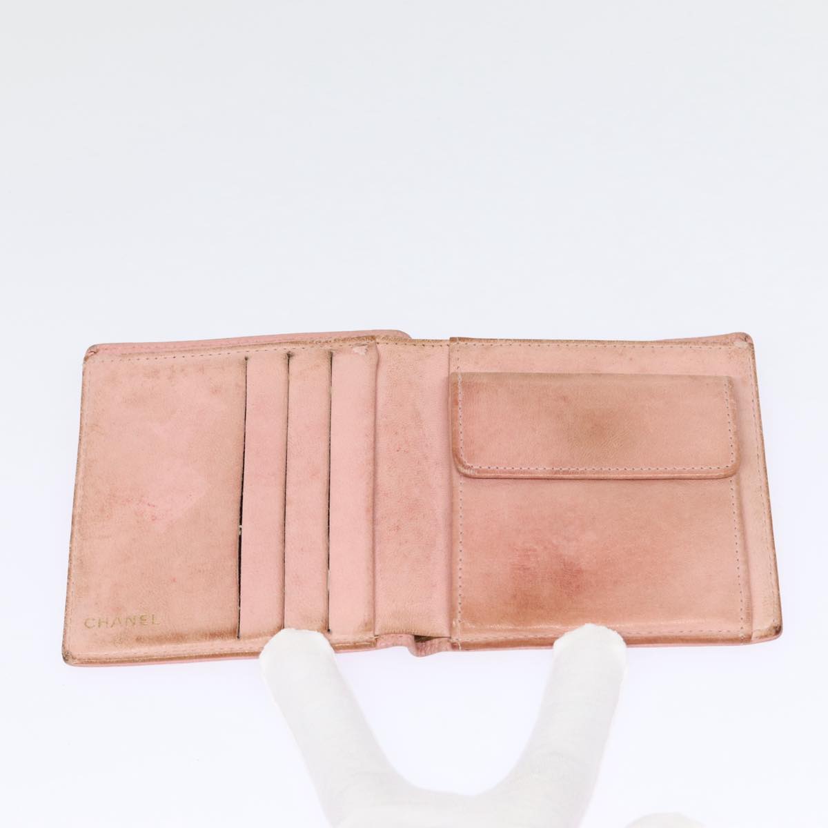 CHANEL COCO Mark Wallet Caviar Skin Pink Gold CC Auth 88731