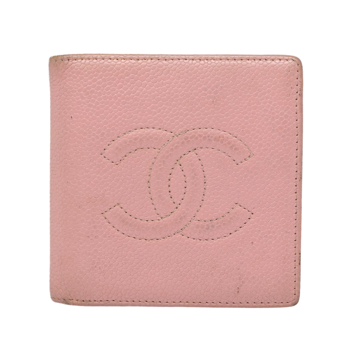 CHANEL COCO Mark Wallet Caviar Skin Pink Gold CC Auth 88731