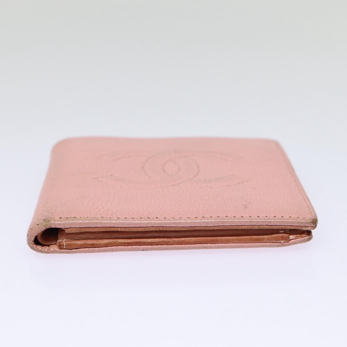 CHANEL COCO Mark Wallet Caviar Skin Pink Gold CC Auth 88731