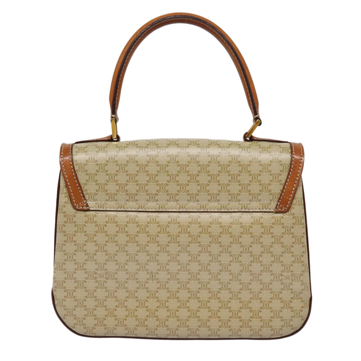 CELINE Macadam Canvas Hand Bag Beige Gold Auth 88751