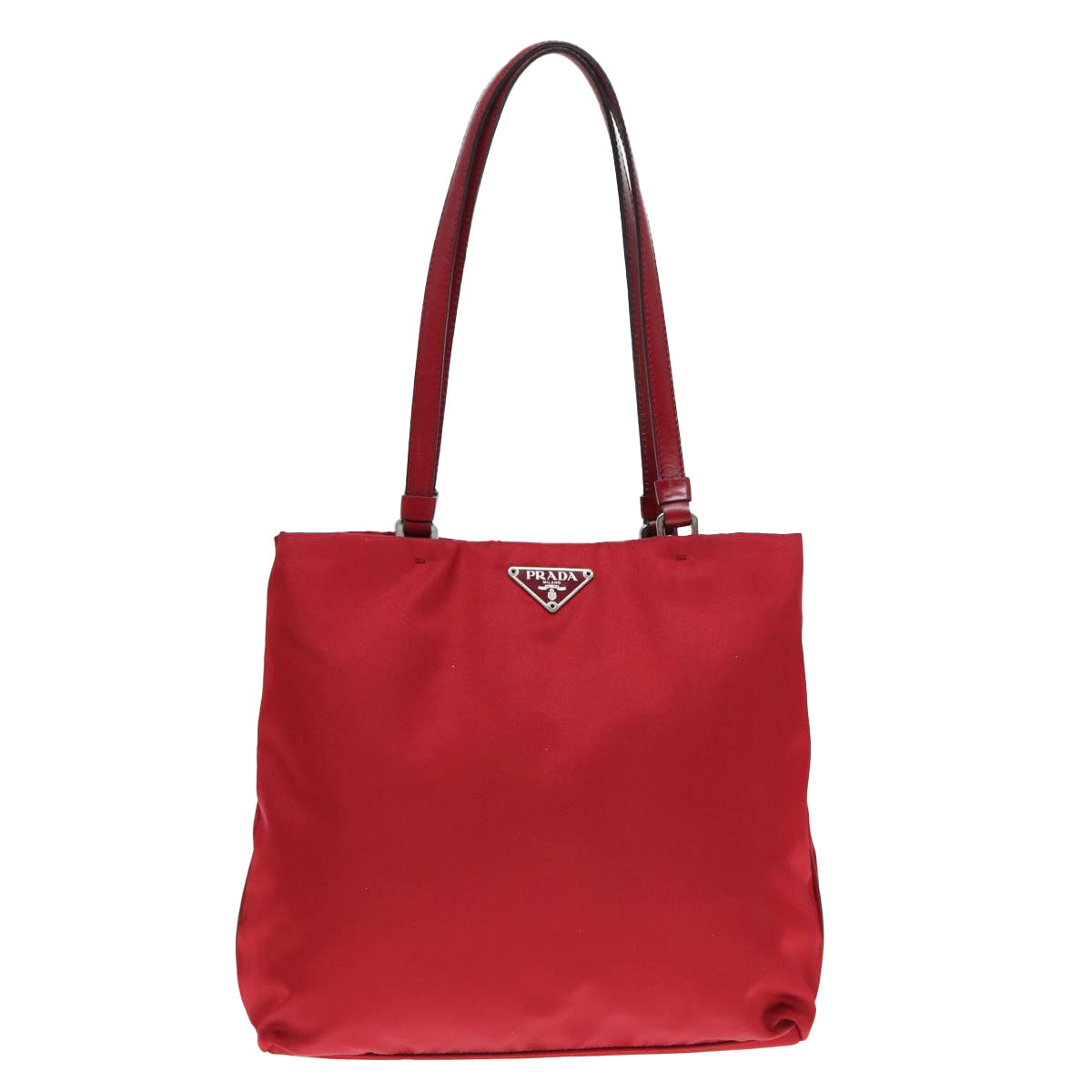 PRADA Hand Bag Nylon Red Silver Auth 88758