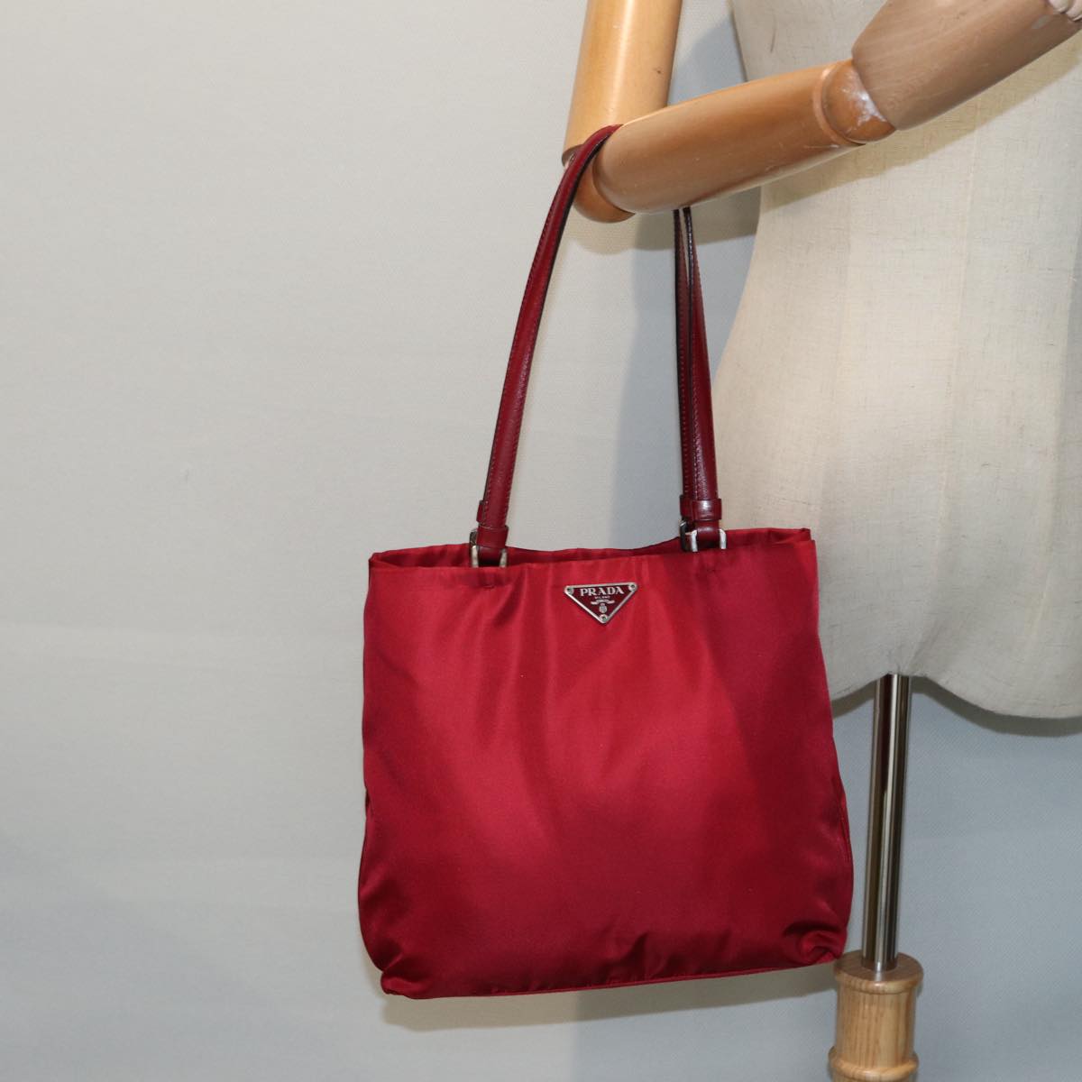 PRADA Hand Bag Nylon Red Silver Auth 88758