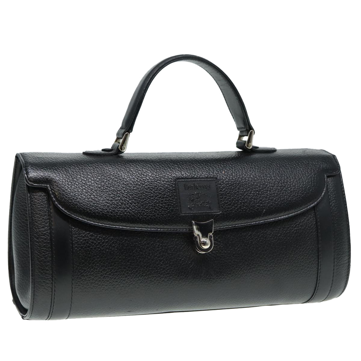 Burberrys Hand Bag Leather Black Silver Auth 88770